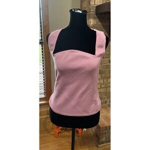 Wilfred Aritzia Pink Knit Tank Top Scalloped Square Neck Sleeveless Large